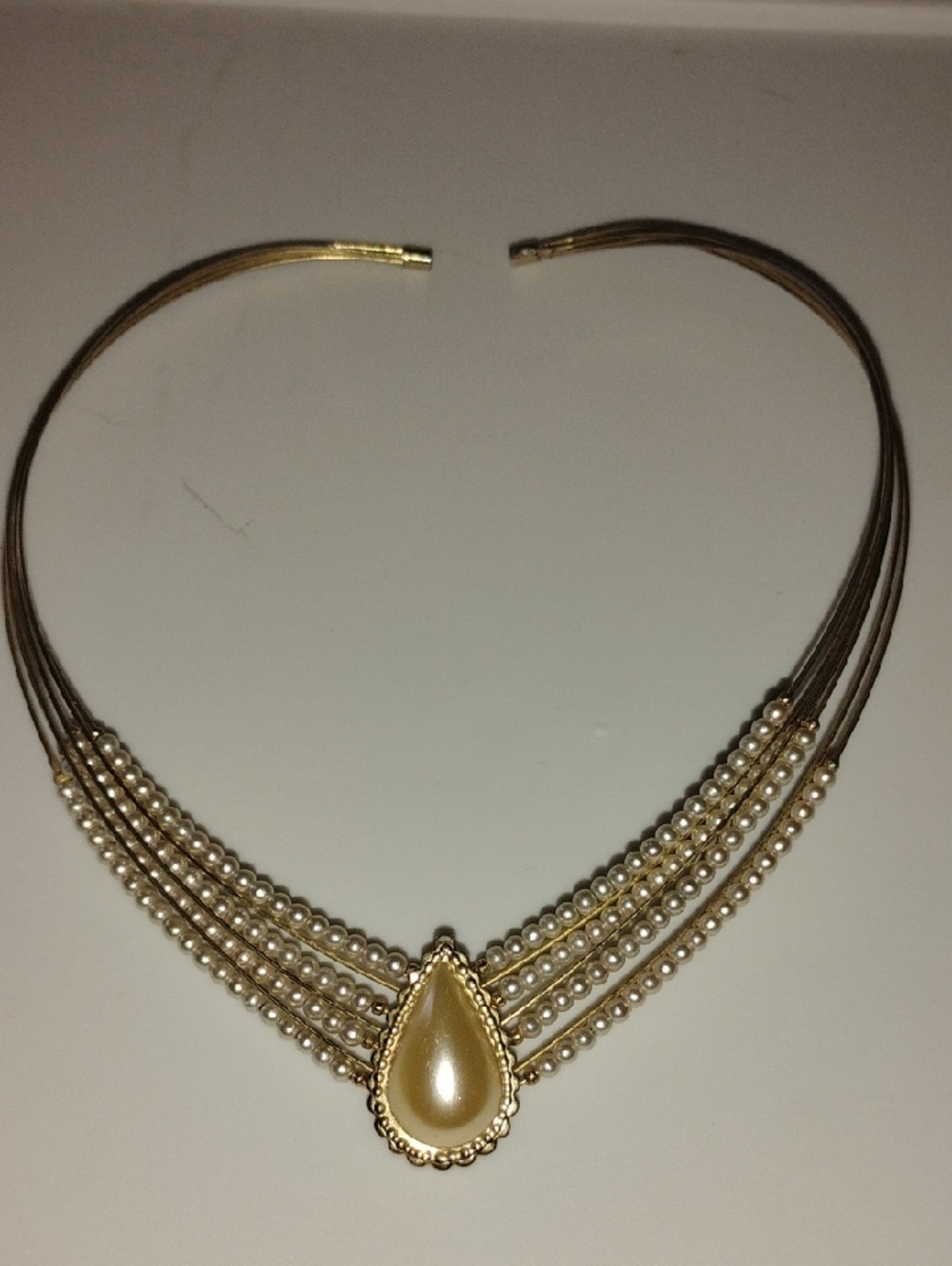 Gold Pearl Teardrop Multi-Strand Necklace